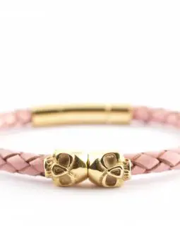 gold twin skull bracelet pink