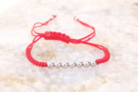 White Gold Red Micro Macrame Bracelet