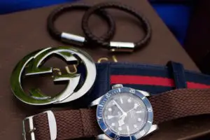 Matching leather bracelet with watch